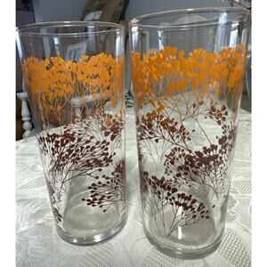 Orange And Red Fall Leaf Pattern Glasses- Set Of 2